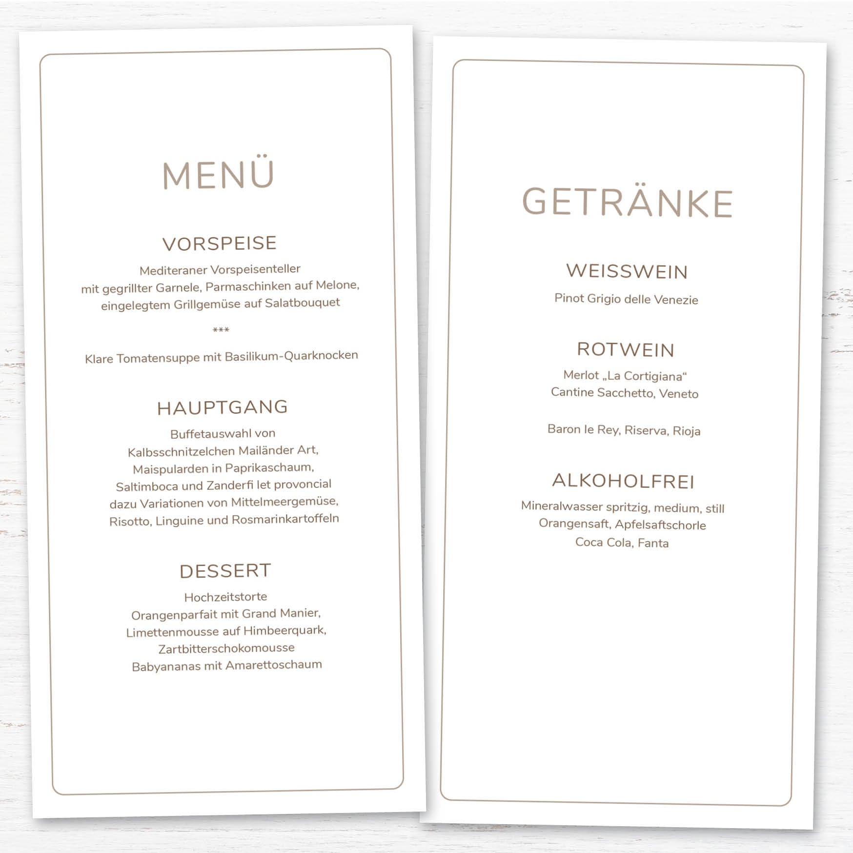 Menükarten: Trauung & Taufe - Individuelle Einladung